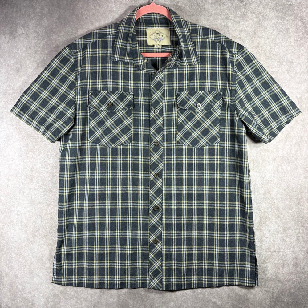 Vintage JNCO Button Down Shirt Men Large Black Plaid Short Sleeve Skater Grunge
